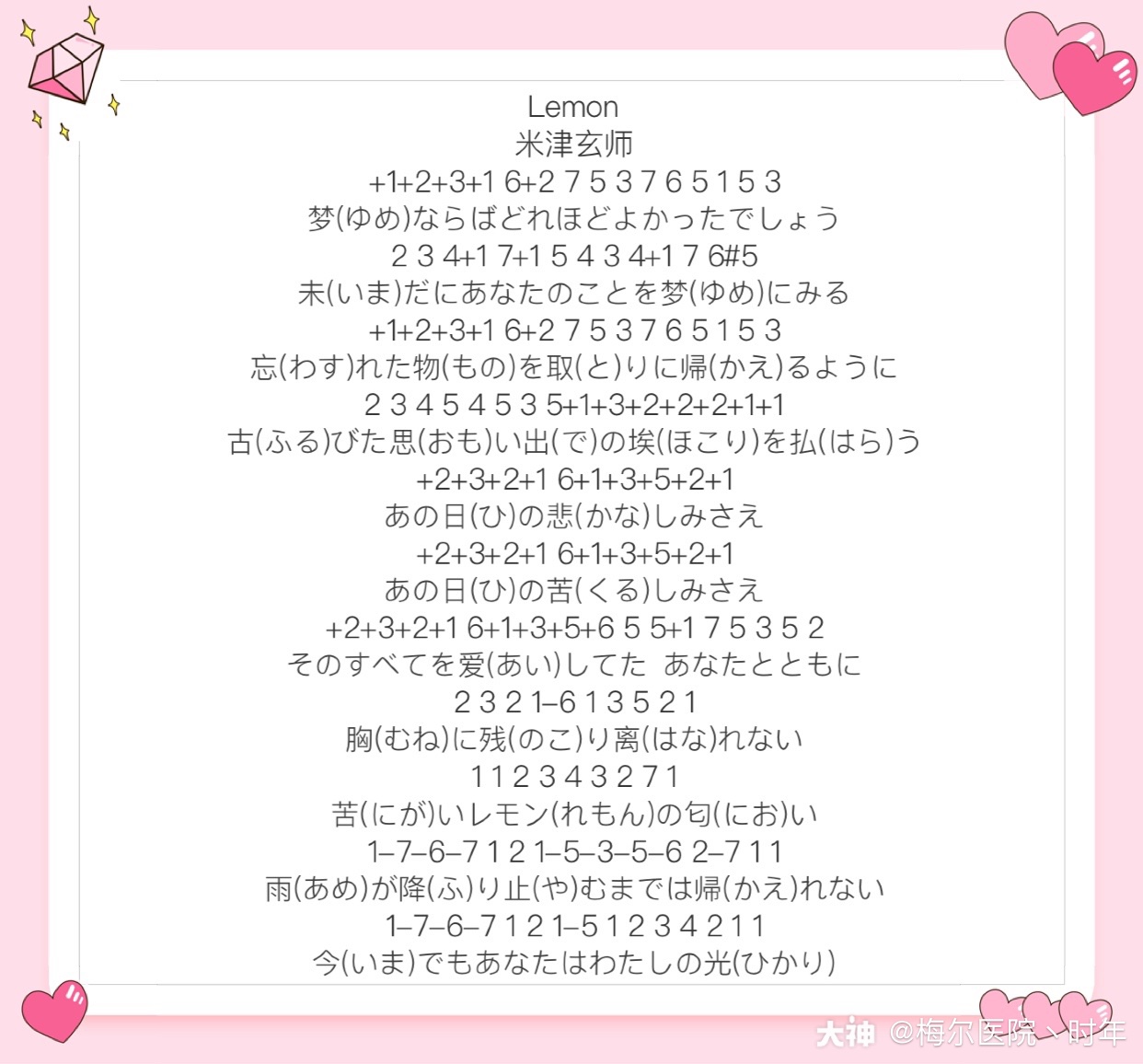 【抖音歌曲钢琴谱】15.lemon ——. 来自梅尔医院丶时年 - 大神