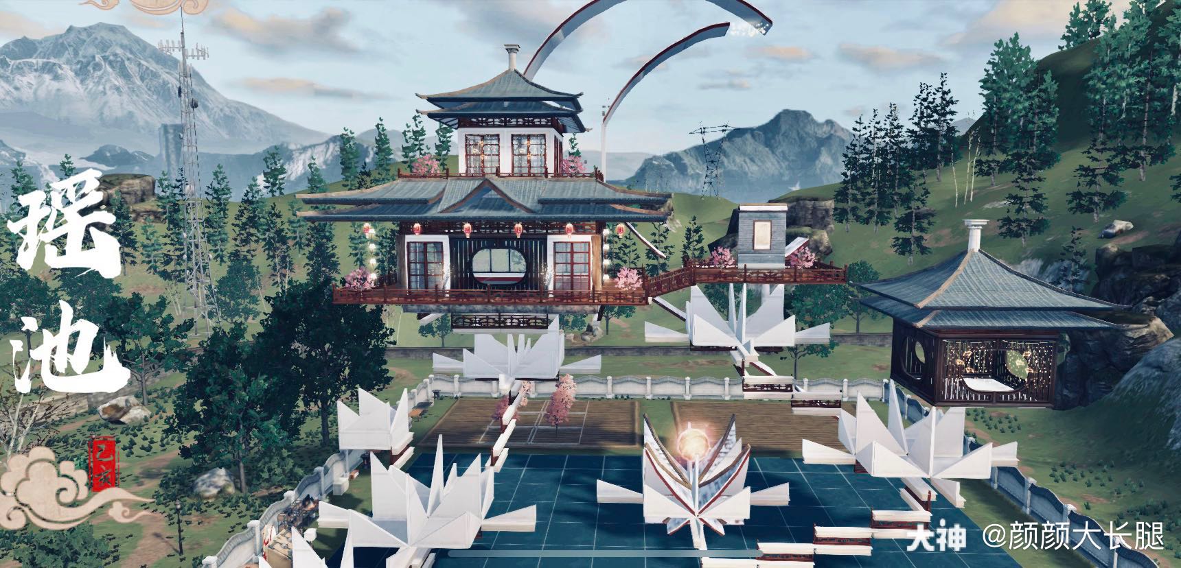 『瑶池』中式风格双人地基建筑蓝图,图一的灯串创意来自