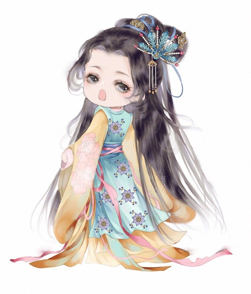 袅娜少女羞,岁月无忧愁. 古风人物插画,q版 小可爱系列. 图