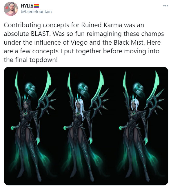 关注 拳头画师分享破败军团卡尔玛的三版画稿,大家觉得哪版更好看呢?