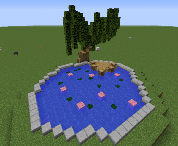 建筑教程 羊驼带你完建筑 古风池塘教学_我的世界_16163游戏网