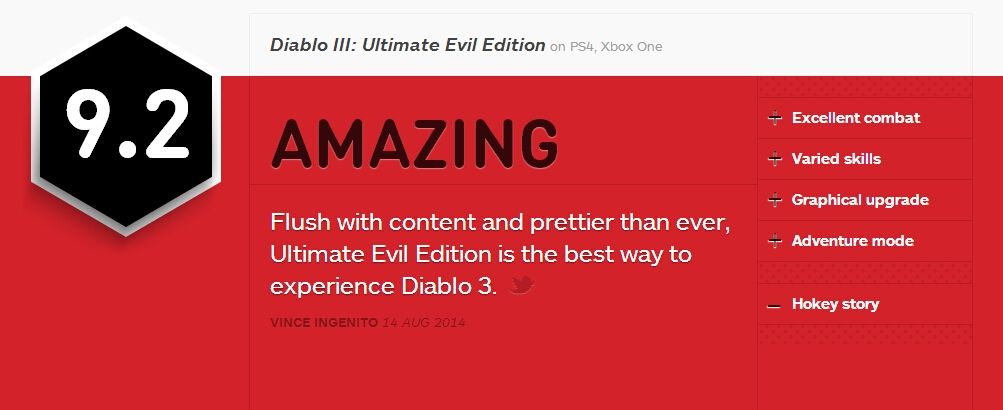 暗黑破坏神3：终极邪恶版获IGN 9.2高分