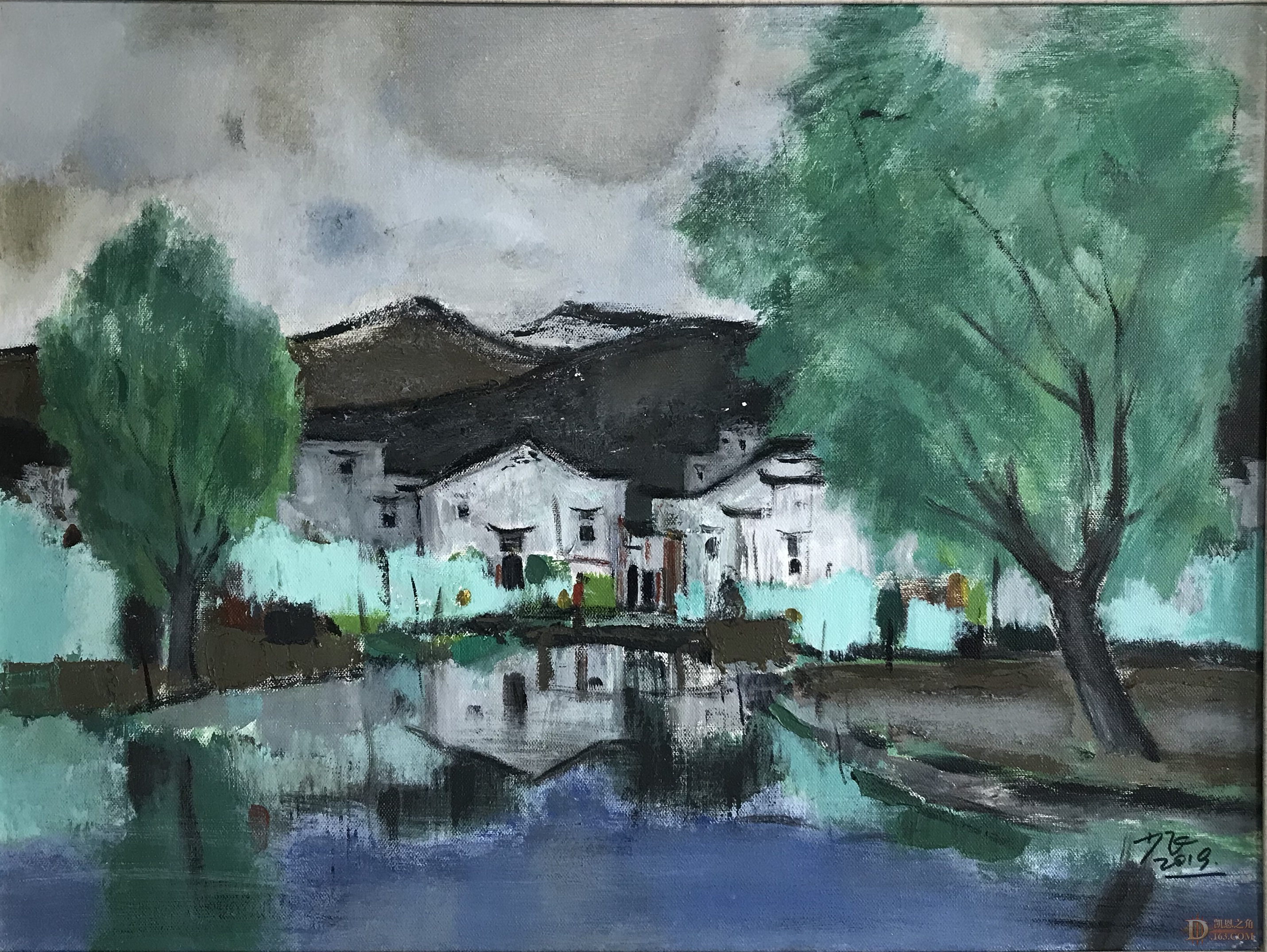 15谢少飞《江南雨晴》 布面油画 80×60cm(画芯)实木外框 2019年 600