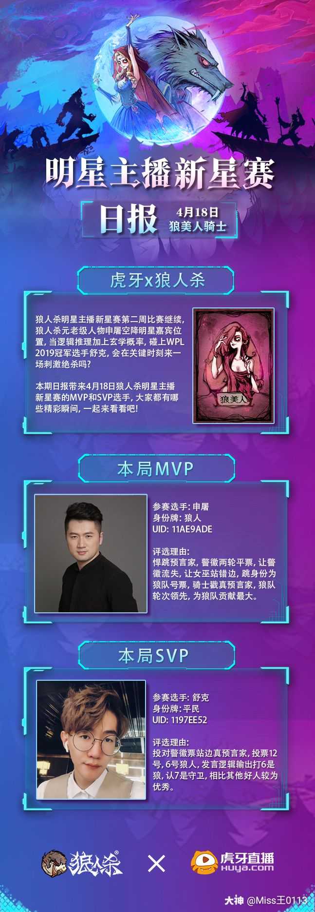 狼人杀明星主播赛 4月18日 赛事回顾 一起来看看获得本日mvp Svp的优 来自大神狼人杀圈子 Miss王0113