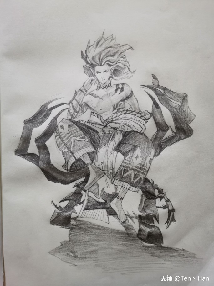 平安聊纪# 入坑阴阳师一个月,画了张鬼吞草稿,求大佬们指点