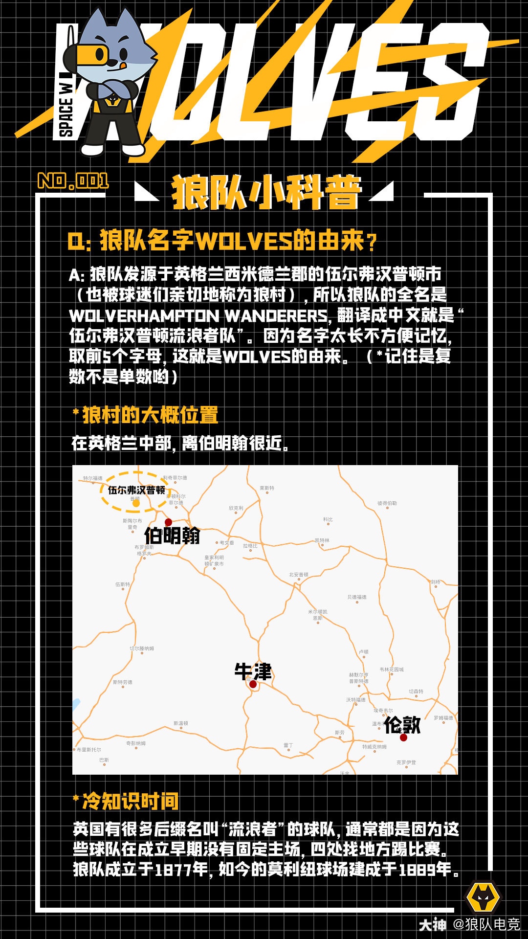 001 狼队名字wolves的由来 狼队发源于英格兰西米德兰郡的伍尔弗汉 来自网易大神第五人格圈子 狼队电竞