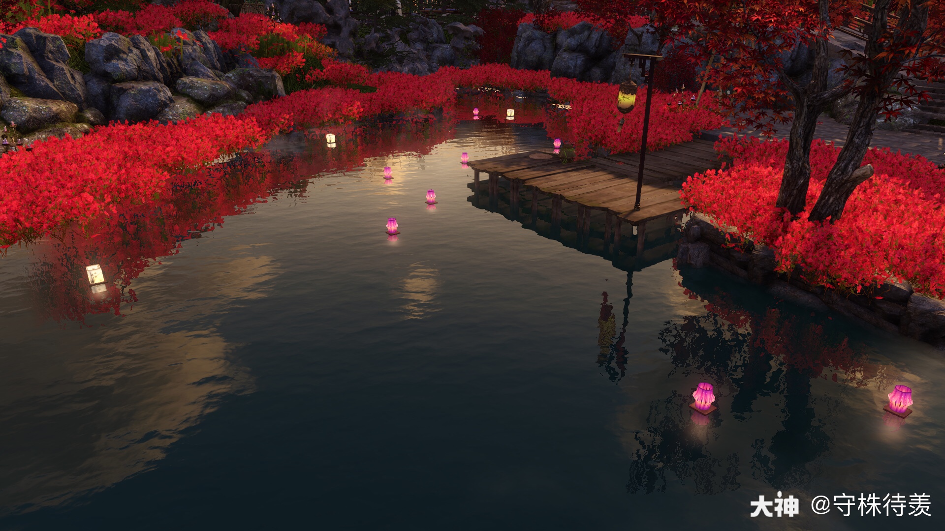 谁遗彼岸花如炽,谁匿花香里.侧听风起忆无人,负了一番无奈碧萝春.