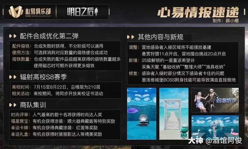 7 15更新内容 这次的辐射高校是7 15 8 22哦 比网传的多一周 大家能 来自大神明日之后圈子 酒馆阿俊