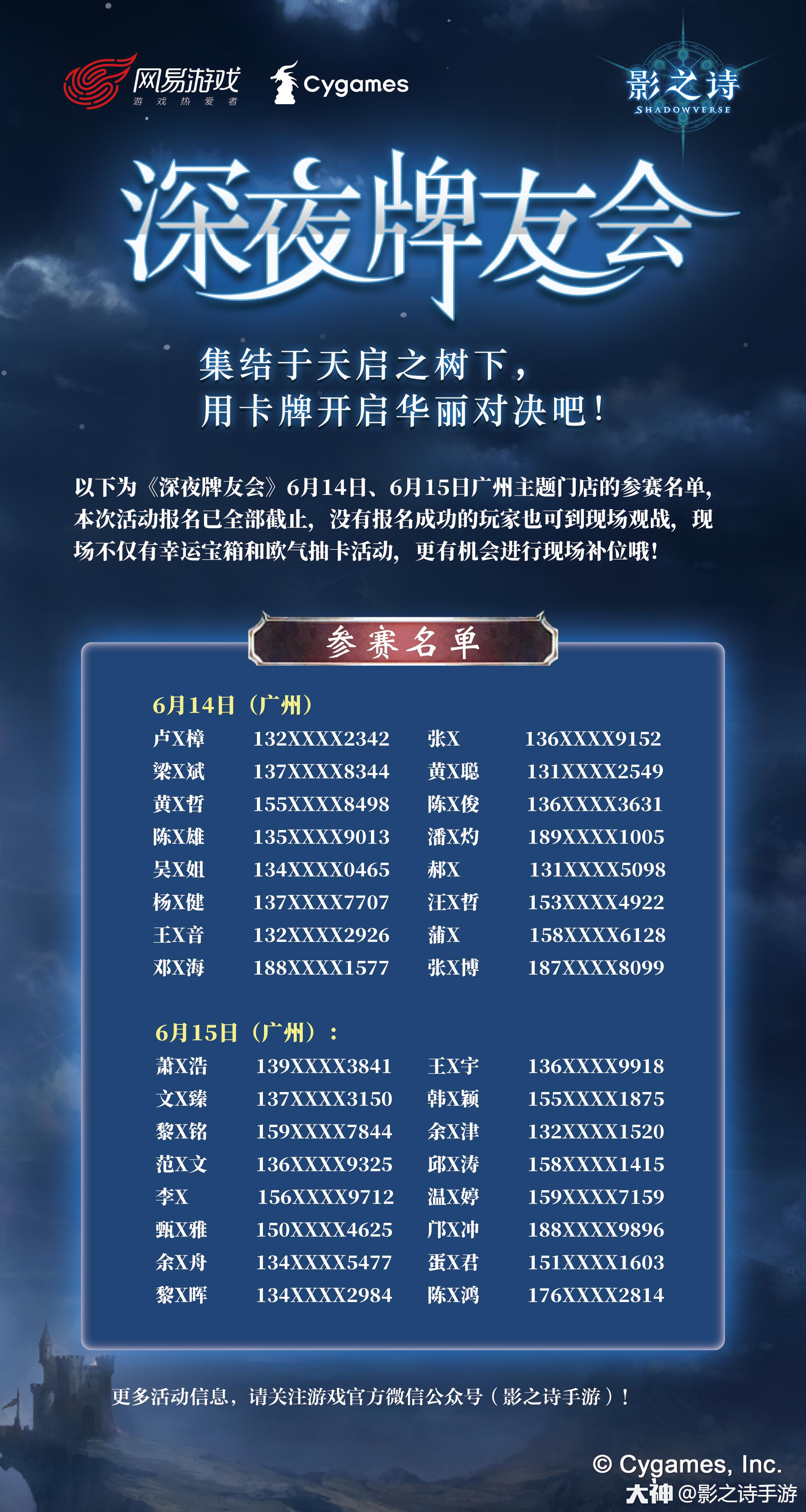 民那桑 深夜牌友会 线下店赛开赛在即 参赛名单也已经全部出炉啦 本次线下店赛每 来自网易大神圈子 影之诗手游