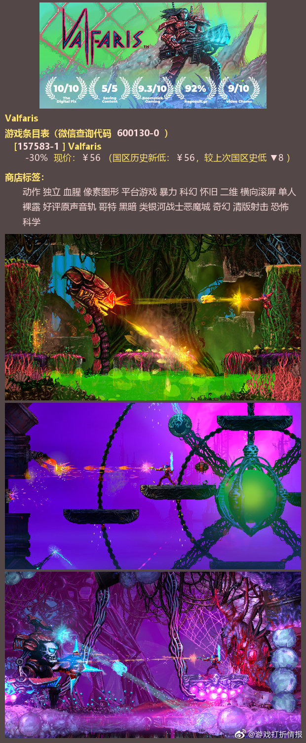 Steam 每日折扣 Valfaris 30 56 美区参考 18 来自网易大神圈子 游戏打折情报