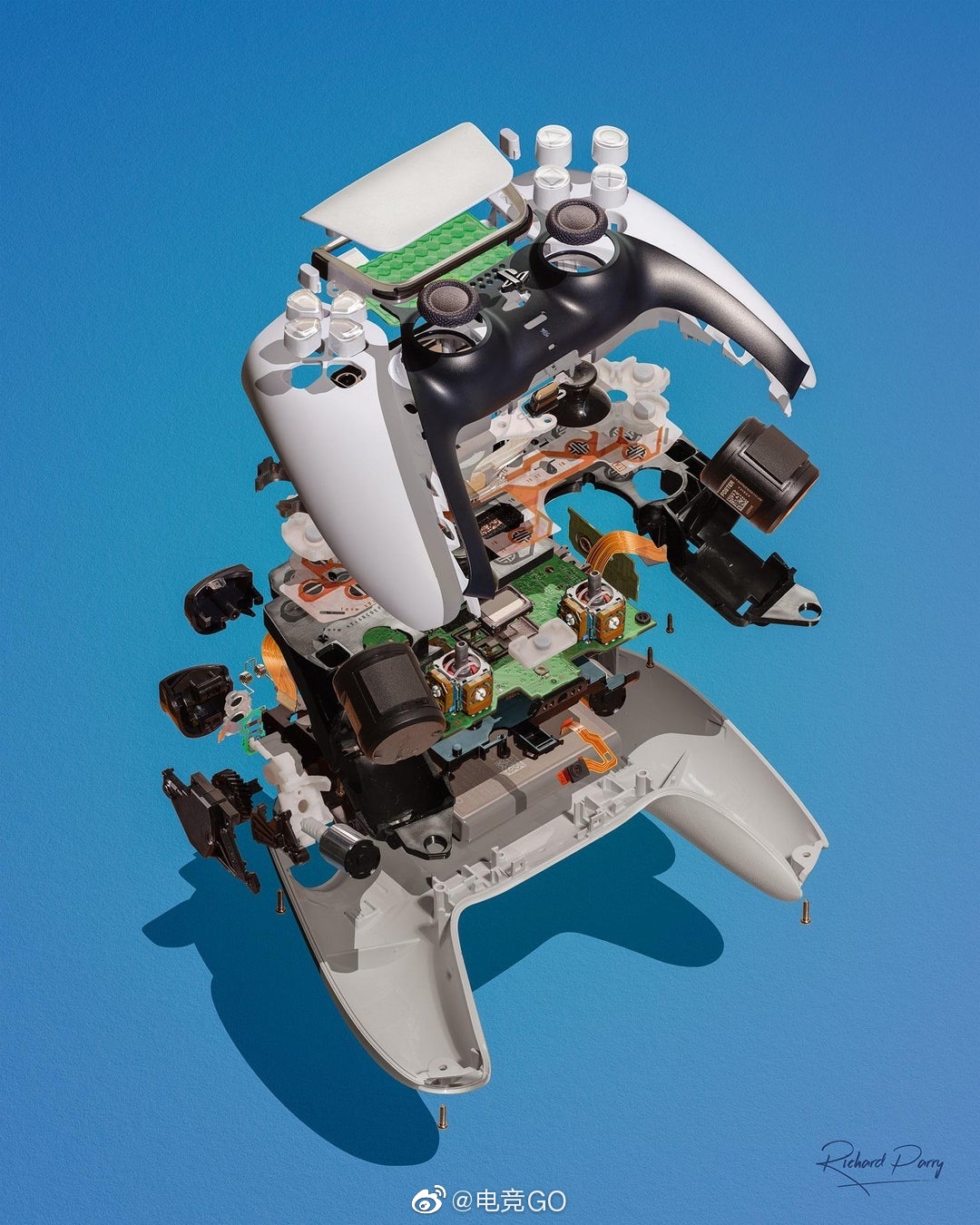 140张,20小时 ps5手柄拆解图 by _richardparry