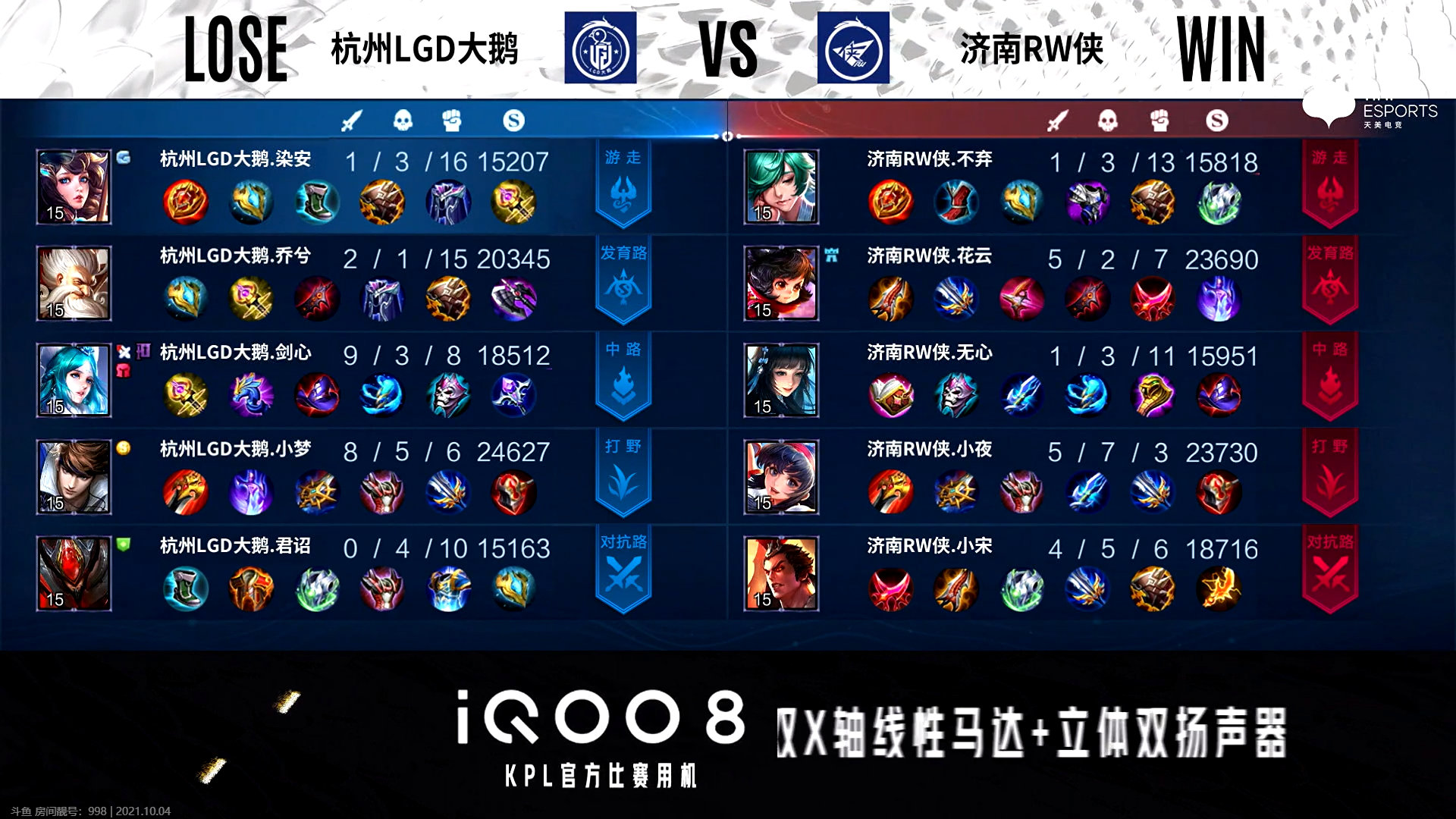 【常规赛第一轮w3d1】 恭喜济南 3:1 战胜杭州lgd大鹅,拿到本场比赛的