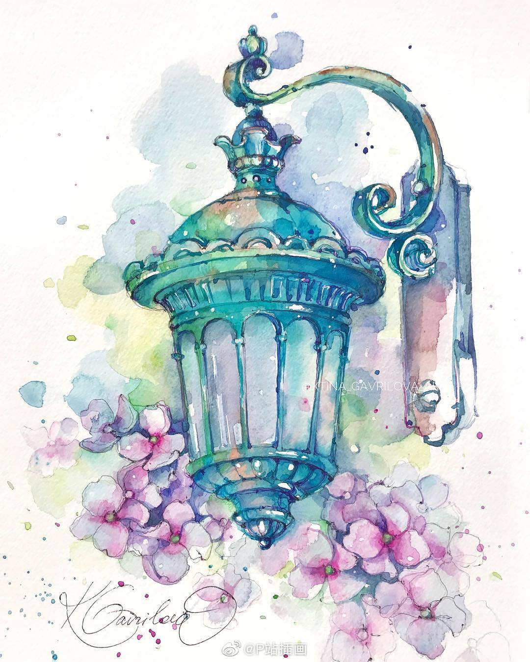 漂亮的水彩街灯~by:x.