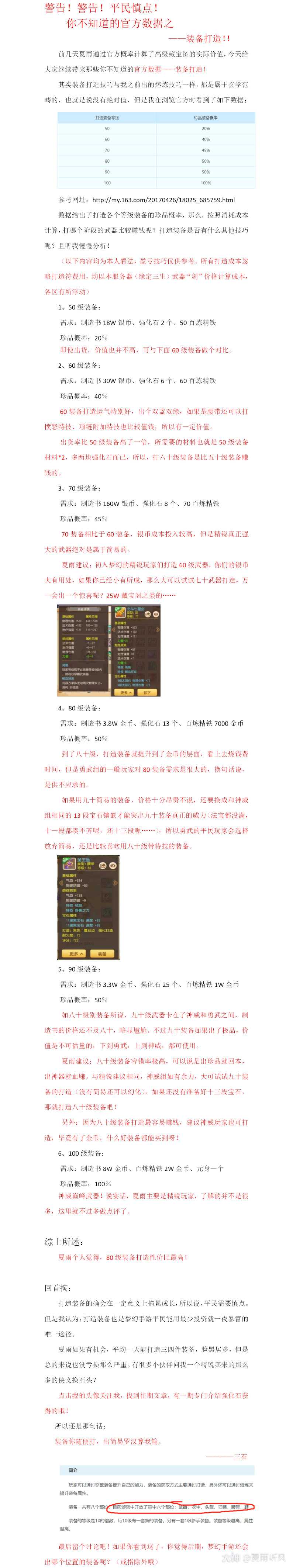 平民警告 慎点 系列之 装备打造 夏雨说 打造装备是梦幻手游 来自网易大神梦幻西游手游圈子 夏雨听风